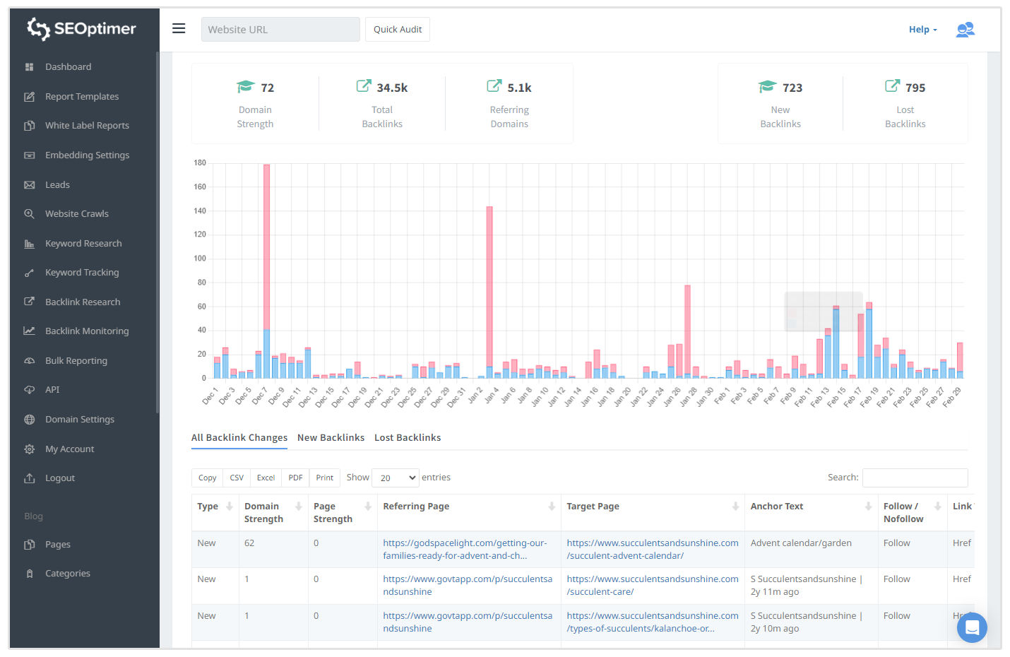 strumento di monitoraggio dei backlink